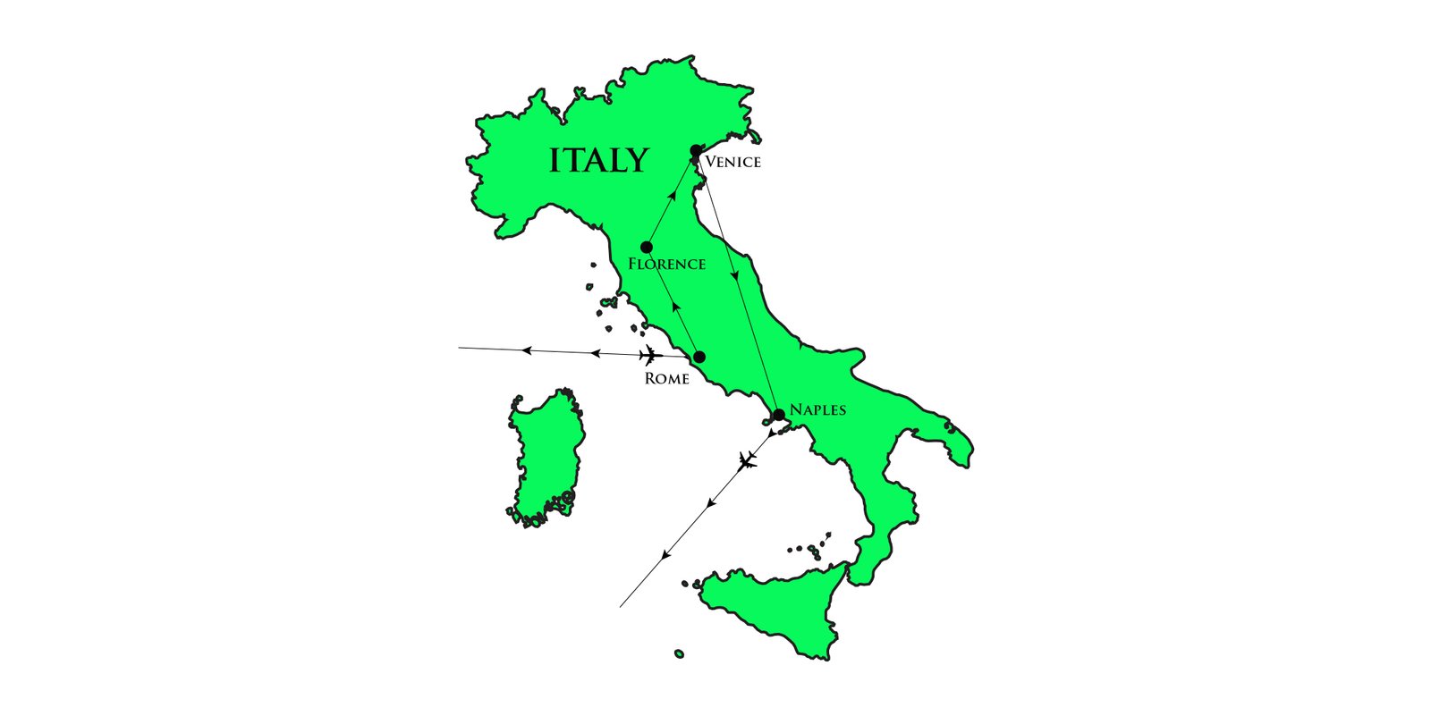 Map of Italy itinerary